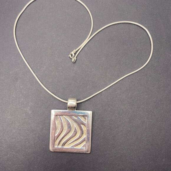 925 Sterling Silver 18" Snake Chain with 1.45" Modernist Pendant - 30.5 Grams - Picture 3 of 11